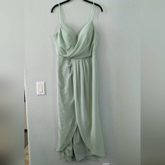david's bridal Dresses & Skirts - AW Bridal Tulip High Low Spaghetti Strap Bridesmaid Prom Dress, Sage Green, 10